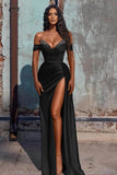 Off The Shoulder Mermaid Prom Dress High Slit Dress With Beading PSK566-Pgmdress