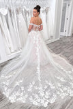 Off the Shoulder Glitter Tulle Tulle Wedding Dress with Appliques-Pgmdress
