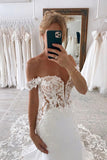 Off the Shoulder Mermaid Bridal Gown with Scalloped Lace Train Wedding Dress WD636-Pgmdress