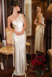 One Shoulder Ivory Silk Wedding Dress Minimalist Bridesmaid Dress-Pgmdress