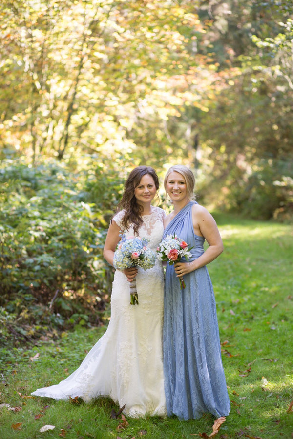 One Shoulder Lace Blue Bridesmaid Dress Party Dress-Pgmdress