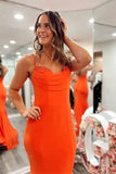 Orange Mermaid Spandex Prom Dresses Strap Formal Dress PSK536-Pgmdress