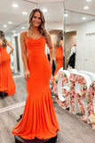Orange Mermaid Spandex Prom Dresses Strap Formal Dress PSK536