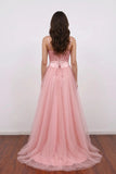 Pink Prom Dress Spaghetti Strap Corset Tulle Long Formal Gown-Pgmdress