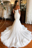 Plunging Neckline Ivory Off-the-Shoulder Mermaid Wedding Dress WD708-Pgmdress