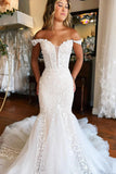 Plunging Neckline Ivory Off-the-Shoulder Mermaid Wedding Dress WD708-Pgmdress