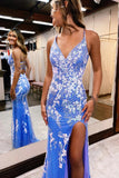 Plunging V-neck Lace Appliques Mermaid Prom Dress With Slit  PSK441-Pgmdress