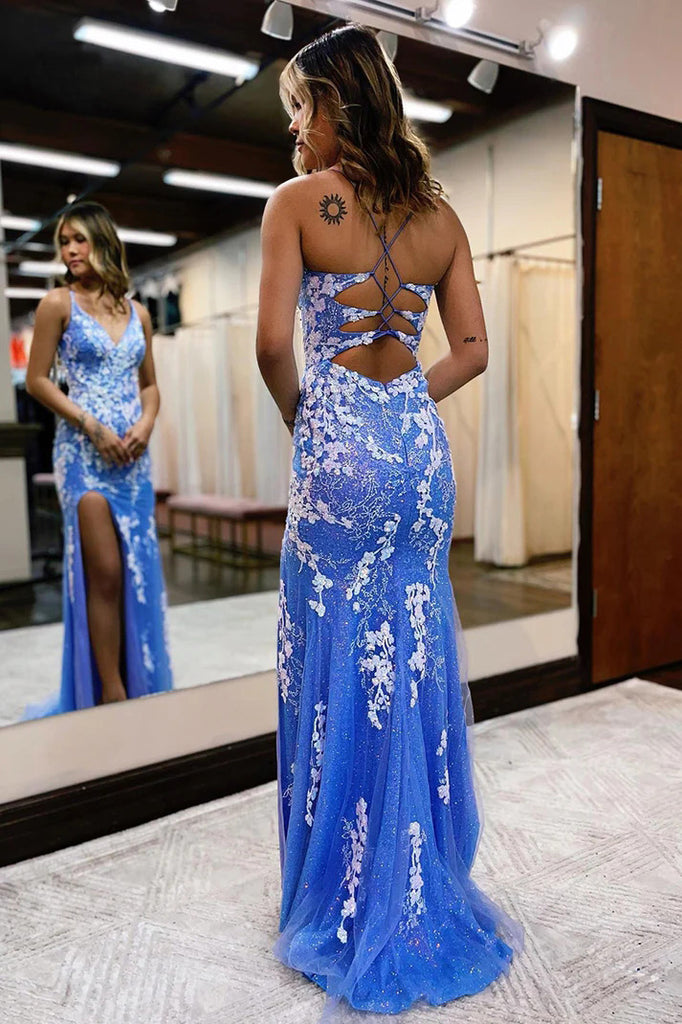 Elegant Royal Blue Mermaid Evening Dress Slit Prom Dress – Pgmdress