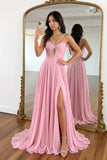 Princess Halter Chiffon Floor-Length Prom Dresses with Rhinestones-Pgmdress