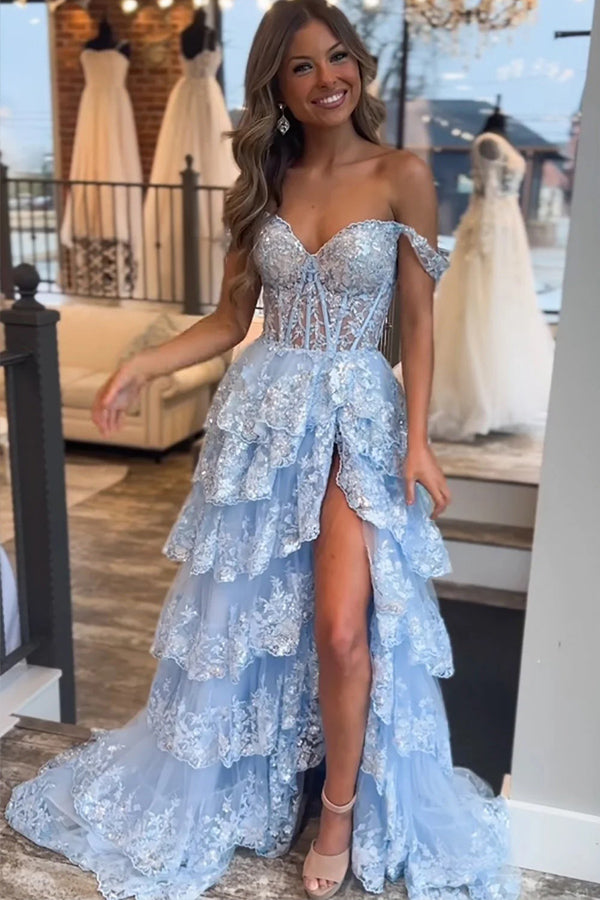 A Line Spaghetti Straps Corset Back Long Prom Dress PSK515