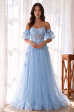 Princess Off Shoulder Tulle 3D Flowers Floor-Length Prom Dress-Pgmdress