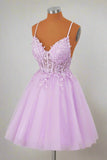 Princess Straps Appliques Lavender Homecoming Dress Party Dress-Pgmdress