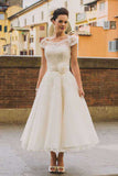 Princess Tea-Length Tulle Wedding Dresses With Appliqued Flowers WD684-Pgmdress