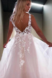 Princess V-Neck Sweep Train Wedding Dresses With Lace Appliques WD710-Pgmdress