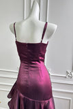Purple Spaghetti Strap Tiered Ruffle Prom Dress Elegant Ruched Gown-Pgmdress