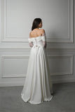 Romantic Off Shoulder Corset Wedding Dress With Long Lace Sleeves-Pgmdress