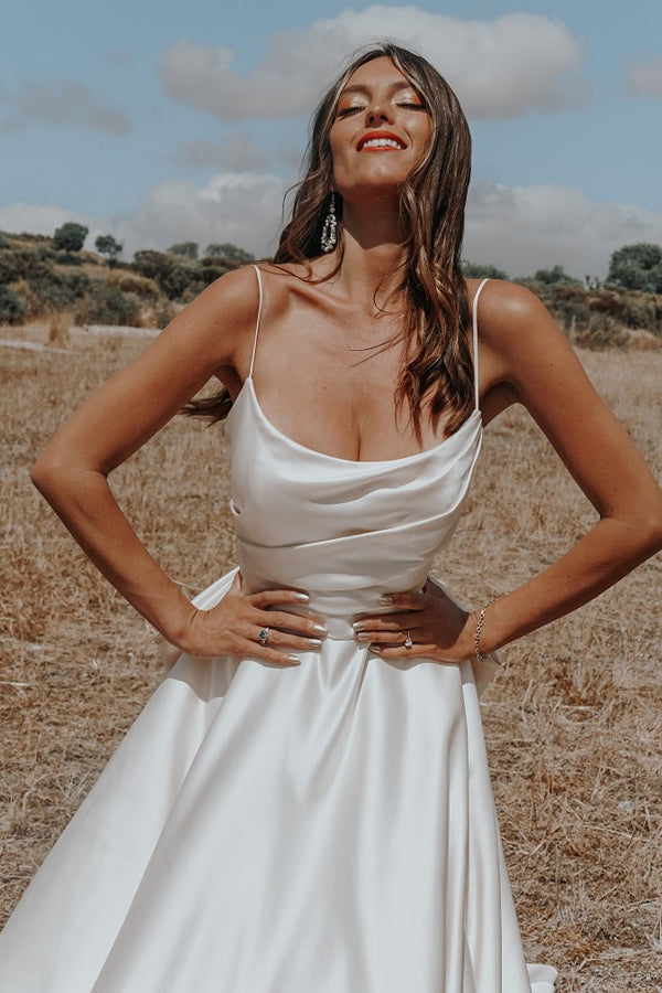 Romantic Simple Wedding Dress Big Bow Bohemian Wedding Dress-Pgmdress