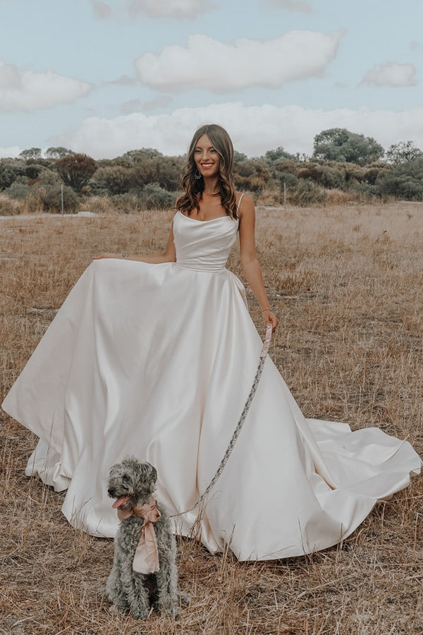 Romantic Simple Wedding Dress Big Bow Bohemian Wedding Dress-Pgmdress