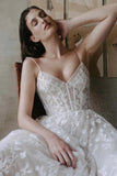 Romantic Spaghetti Straps V-neck Lace Appliques Bohemian Wedding Gown WD685-Pgmdress