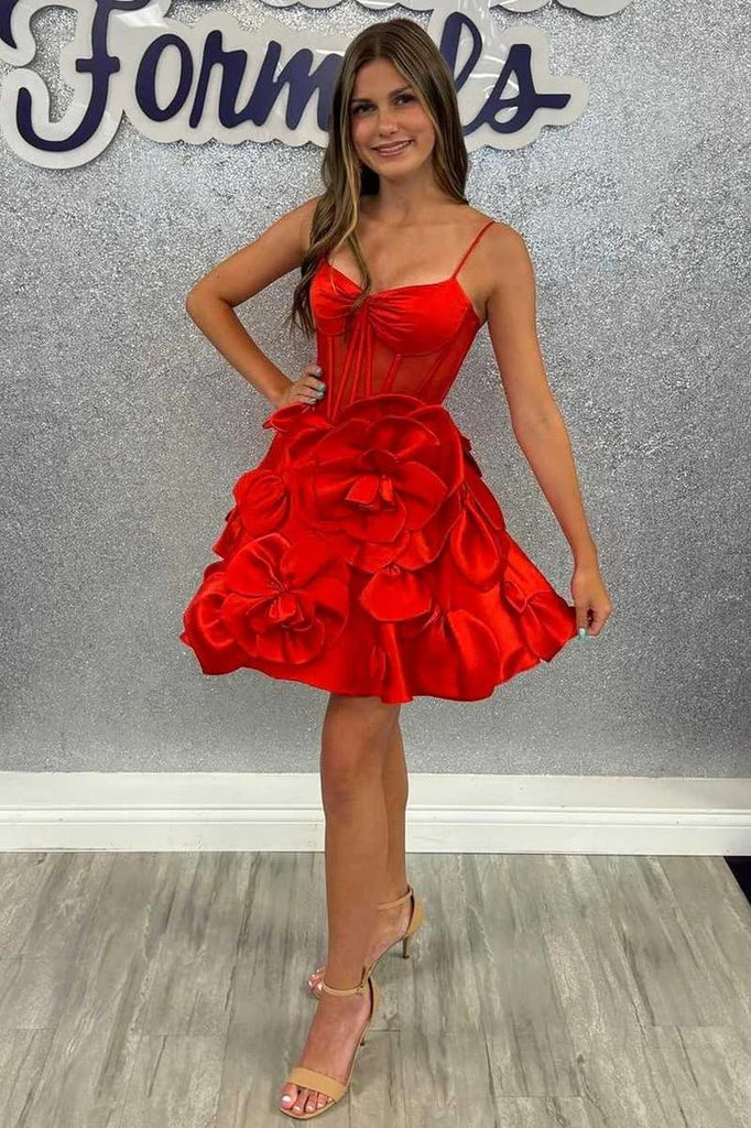 Rosette Straps Pink Corset Homecoming Dress Short Prom Dress PD515-Pgmdress