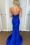 Royal Blue Lace Applique High Slit Mermaid Prom Dresses PSK547-Pgmdress