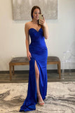 Royal Blue Satin Sweetheart Simple Prom Dresses  PSK507