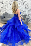 Royal Blue Sparkle Tulle V-Neck Multi-Layer Long Prom Dress PSK510-Pgmdress