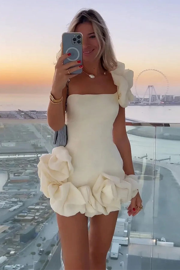 Ruffled Satin Short Party Dress One Shoulder Homecoming Dress PD550-Pgmdress