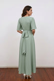Sage Green Mother of the Bride Dress Flutter Sleeve Wrap Gown-Pgmdress