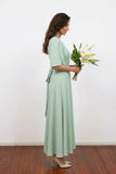 Sage Green Mother of the Bride Dress Flutter Sleeve Wrap Gown-Pgmdress