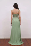 Sage Green Prom Dress Embroidered Corset High Slit Formal Gown-Pgmdress