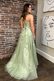 Sage Green Strapless Floral A-line Long Prom Dress with Slit PSK500-Pgmdress