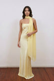 Satin Lace Up Bateau Sleeveless Maxi Yellow Prom Dress Party Dress-Pgmdress