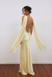 Satin Lace Up Bateau Sleeveless Maxi Yellow Prom Dress Party Dress-Pgmdress