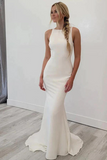 Satin Mermaid Open Back Beach Wedding Dresses Simple Bridal Gowns  WD654-Pgmdress
