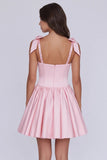 Satin Beaded A Line Pink Short Homecoming Dress with Bows-Pgmdress