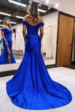 Satin Lace Mermaid Off Shoulder Green Long Prom Dress PSK375-Pgmdress