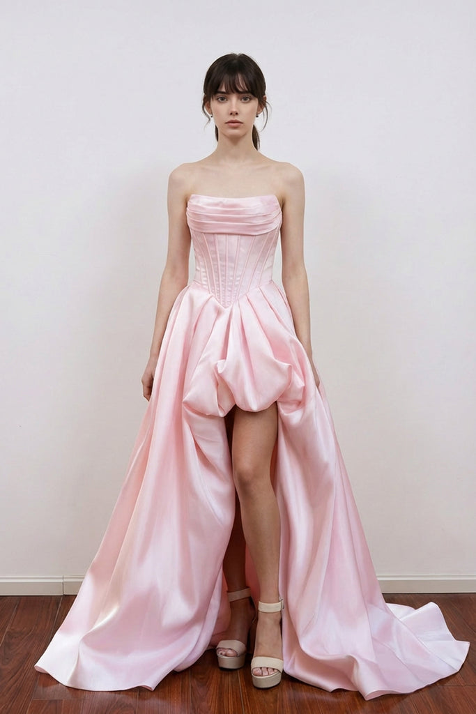 satin scoop neck prom dress Nox Anabel A1596 Scoop Sheer Beaded Corset Satin Prom Dress 00 / Gold
