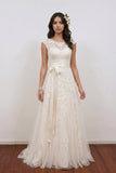 Scoop Neckline A-Line Tulle Wedding Dress With Lace Appliques WD202-Pgmdress