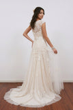 Scoop Neckline A-Line Tulle Wedding Dress With Lace Appliques WD202-Pgmdress