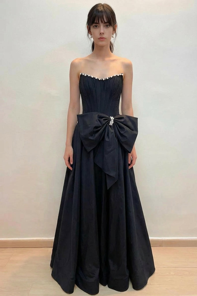 Scoop Neck Satin Slit Pink Prom Dress Party Dress with Pearls-Pgmdress