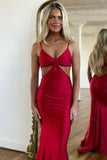 Sexy Spaghetti Straps Red Sheath Prom Formal Dress PSK490-Pgmdress