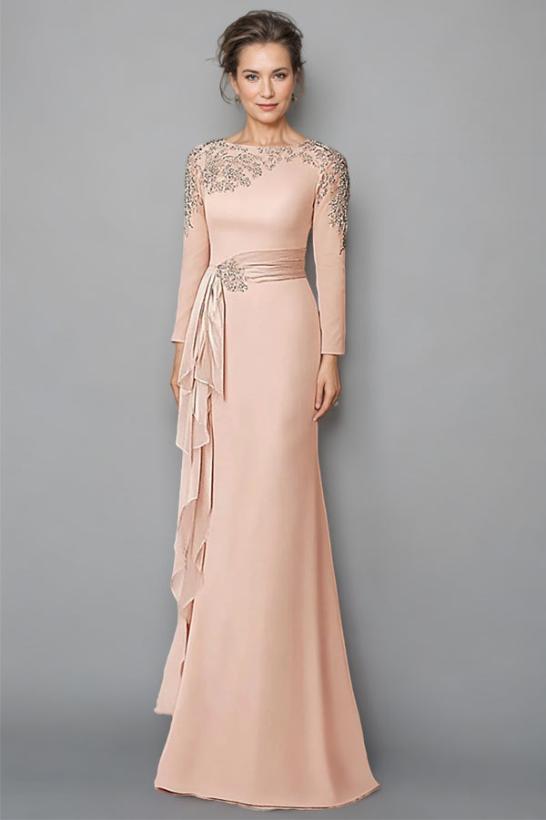 Sheath Blush Long Sleeve Mother Of The Bride Dress With Beading-Pgmdress