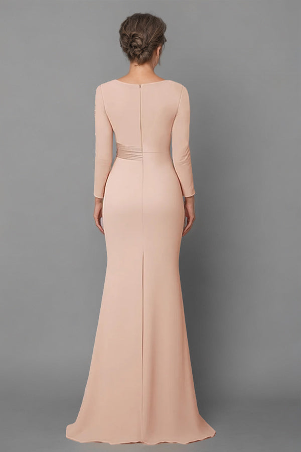 Sheath Blush Long Sleeve Mother Of The Bride Dress With Beading-Pgmdress