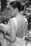 Sheath Boat Neck Silk Satin Rustic Long Weddingl Dress Bridal Gown-Pgmdress