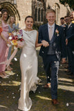 Sheath Boat Neck Silk Satin Rustic Long Weddingl Dress Bridal Gown-Pgmdress