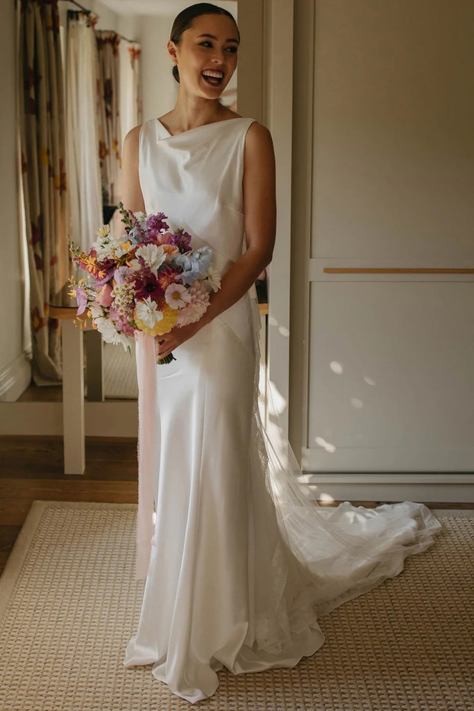 Sheath Boat Neck Silk Satin Rustic Long Weddingl Dress Bridal Gown Pgmdress Sheath Boat Neck Silk Satin Rustic Long Weddingl Dress Bridal Gown Pgmdress