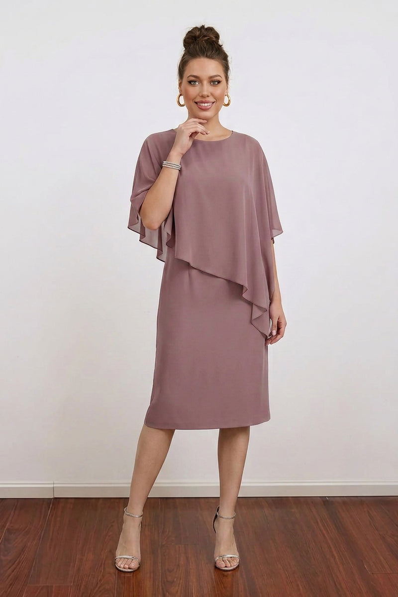 Sheath Chiffon Midi Mother of the Bride Dress With Cape-Pgmdress