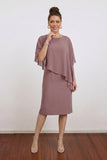 Sheath Chiffon Midi Mother of the Bride Dress With Cape-Pgmdress