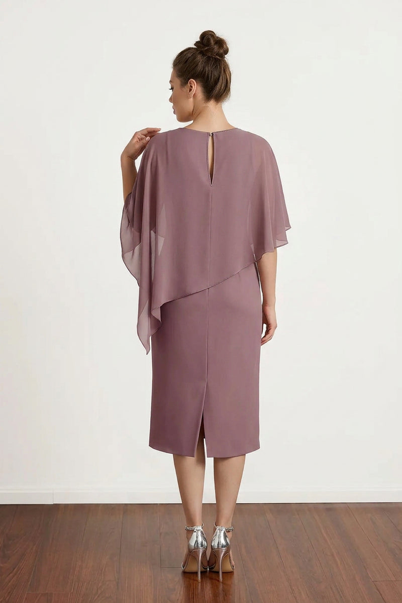 Sheath Chiffon Midi Mother of the Bride Dress With Cape-Pgmdress